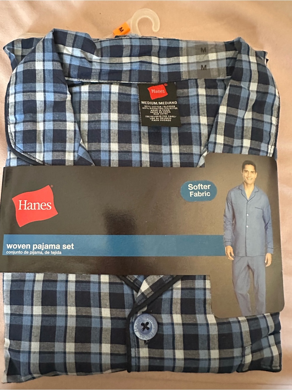 Hanes Men's Blue Plaid Woven Pajama Set